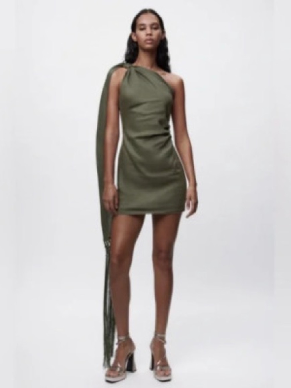 Zara Olive Green Draped Scarf with Tassel